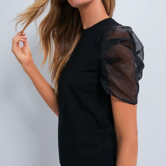 Black Fitted Sheer Puff Tulle Sleeve Darby Blouse Small - Picture 4 of 10
